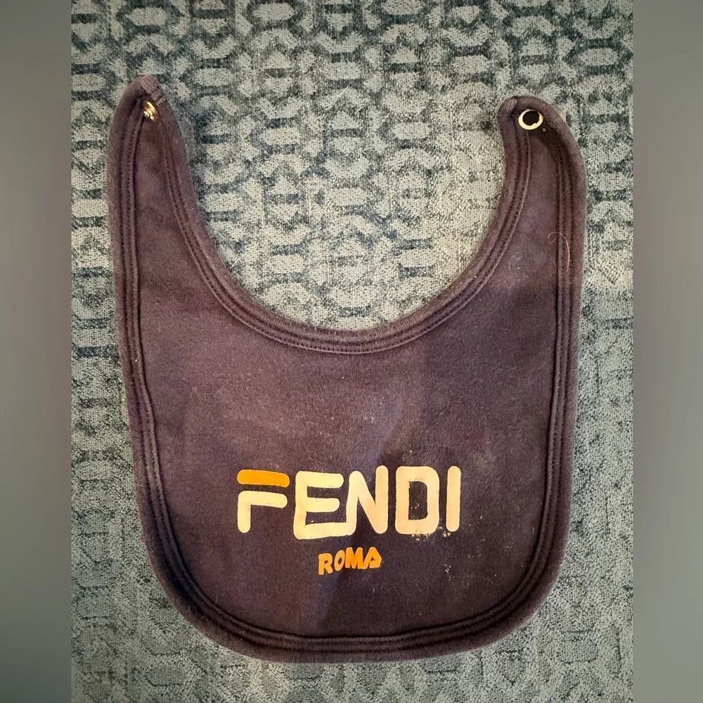 Fendi Infant Bib in blue with logo